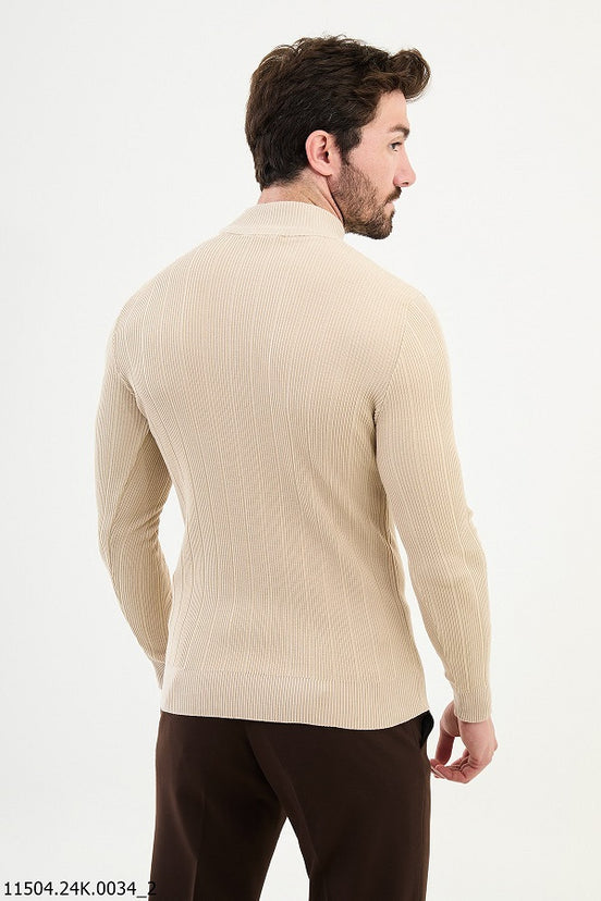 Beige Mock Turtleneck Sweater