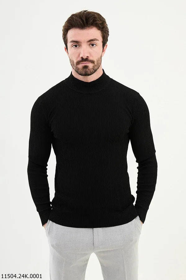 Ames Wide Ribbed Mock Turtleneck Sweater - Black