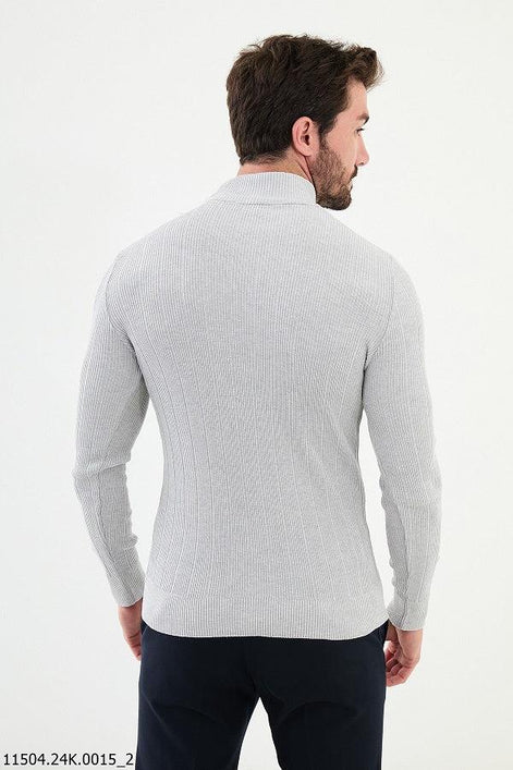 Ames Wide Ribbed Gray Mock Turtleneck Sweater