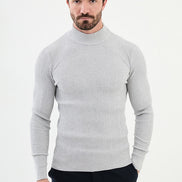 Ames Wide Ribbed Gray Mock Turtleneck Sweater