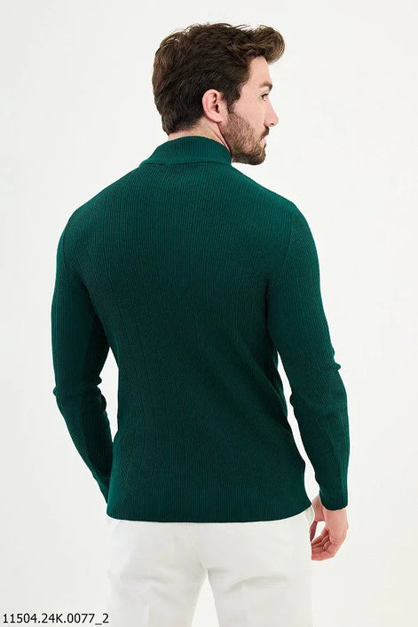 Ames Wide Ribbed Mock Turtleneck Wool Sweater - Green
