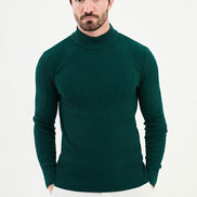 Ames Wide Ribbed Mock Turtleneck Wool Sweater - Green