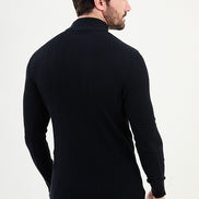 Ames Wide Ribbed Navy Blue Mock Turtleneck Sweater