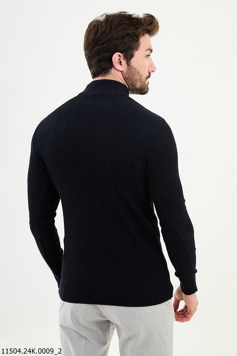 Ames Wide Ribbed Navy Blue Mock Turtleneck Sweater