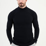 Ames Wide Ribbed Navy Blue Mock Turtleneck Sweater