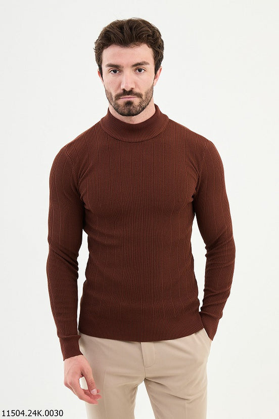 Rust Brown Mock Turtleneck Sweater