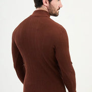 Ames Wide Ribbed Mock Turtleneck Sweater - Rust Brown