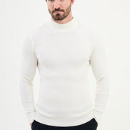 Ames Wide Ribbed Mock Turtleneck Sweater - White
