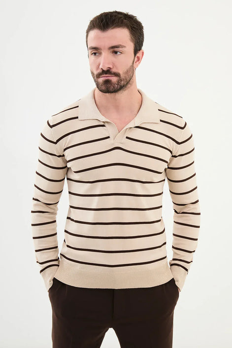 Ames Wool Buttonless Beige Polo Sweater