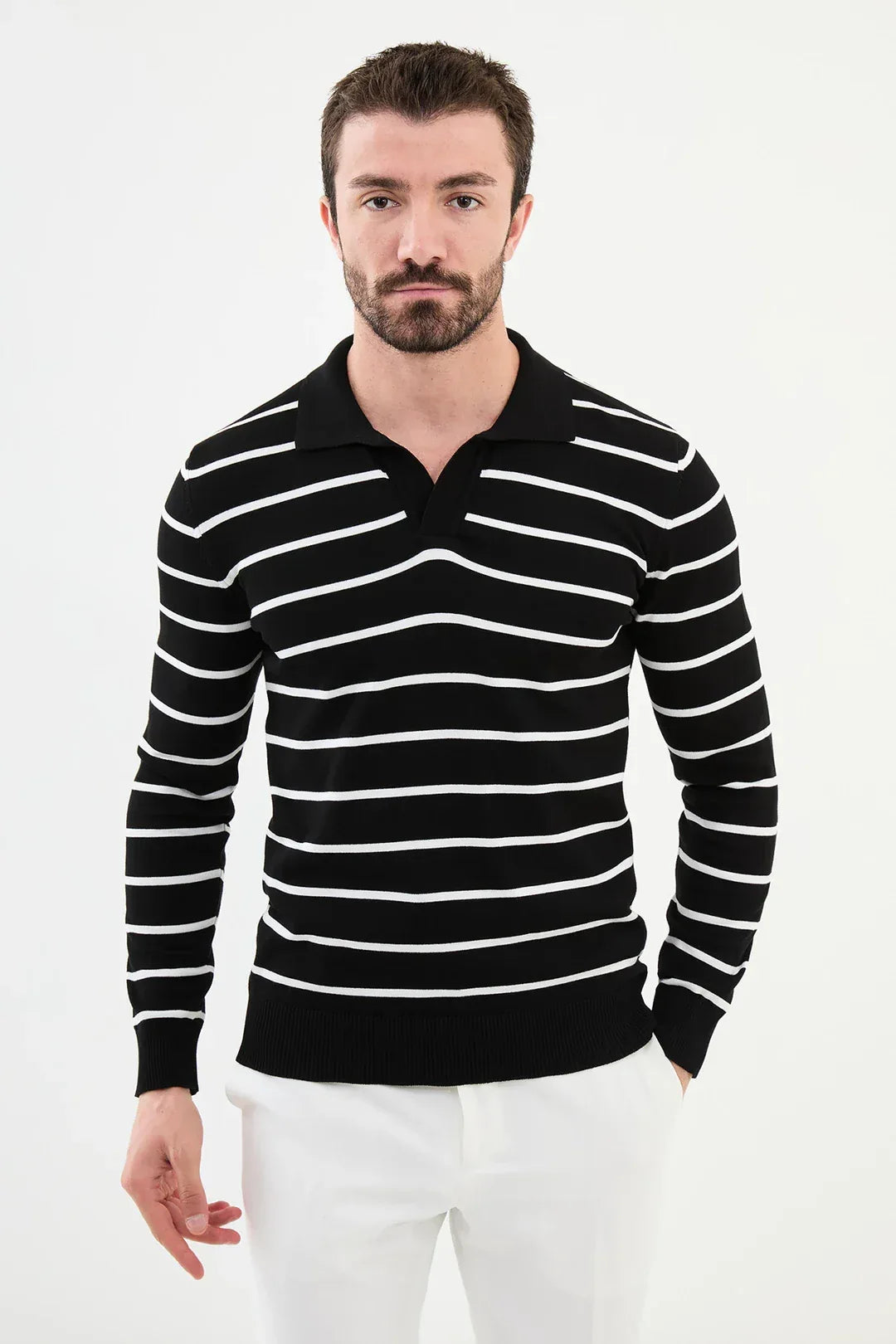 Ames Wool Buttonless Black Polo Sweater