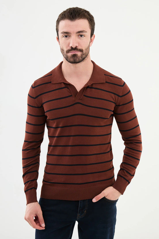 Rust Brown Polo Sweater