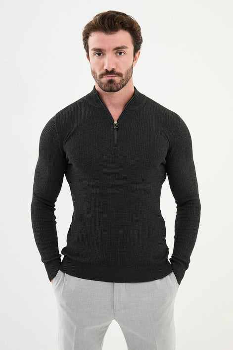Ames Zip Neck Wool Sweater - Anthracite