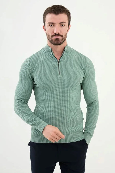 Ames Zip Neck Wool Sweater - Sage Green