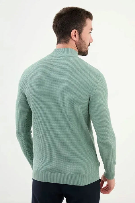 Ames Zip Neck Wool Sweater - Sage Green