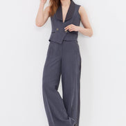 Anthracite Pinstripe Cropped Vest Suit Set