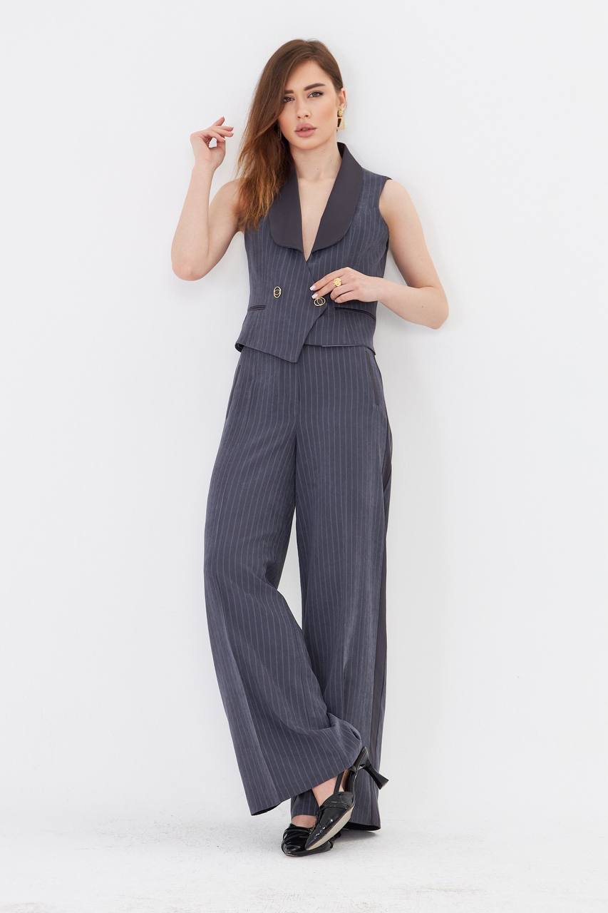 Anthracite Pinstripe Cropped Vest Suit Set