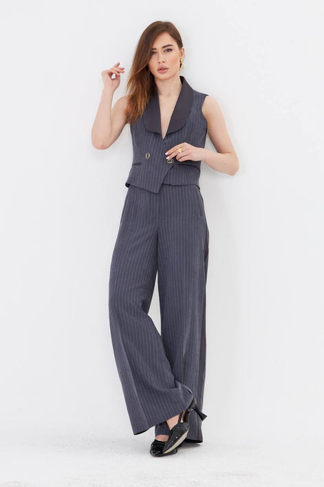 Anthracite Pinstripe Cropped Vest Suit Set