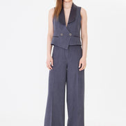 Anthracite Pinstripe Cropped Vest Suit Set