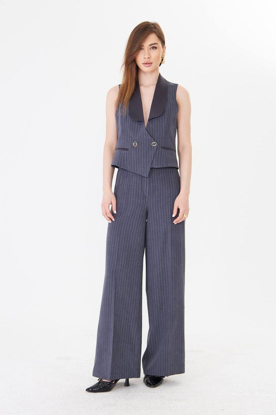 Anthracite Pinstripe Cropped Vest Suit Set