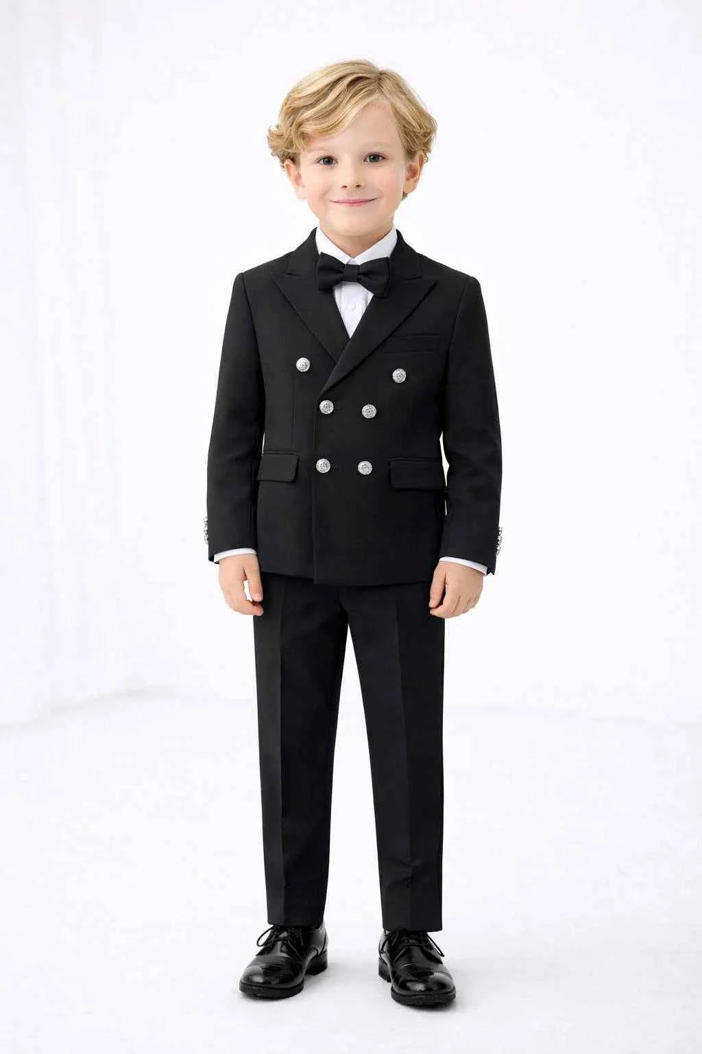 Auburn Black Double Breasted Boys Suit