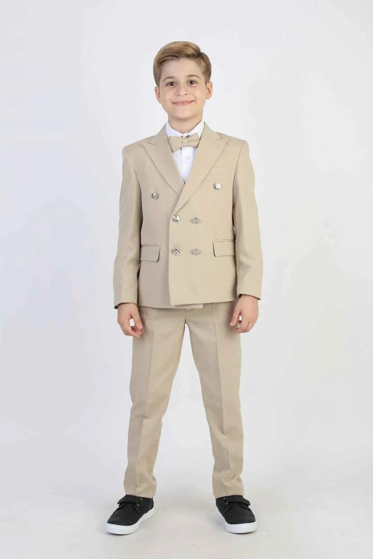 Auburn Boys Beige Double Breasted Pinstripe Suit