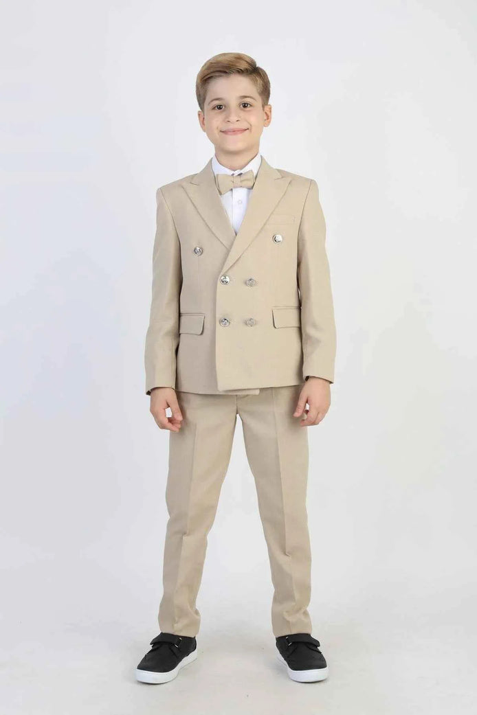 Auburn Boys Beige Double Breasted Pinstripe Suit
