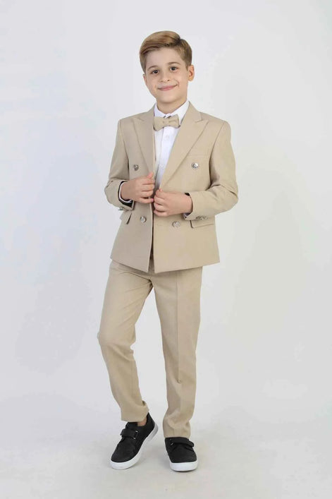 Auburn Boys Beige Double Breasted Pinstripe Suit