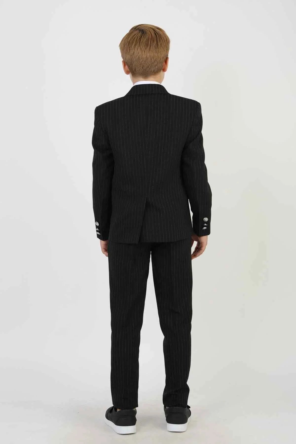 Auburn Boys Black Double Breasted Pinstripe Suit
