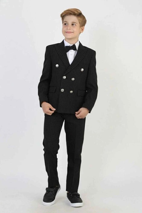 Auburn Boys Black Double Breasted Pinstripe Suit
