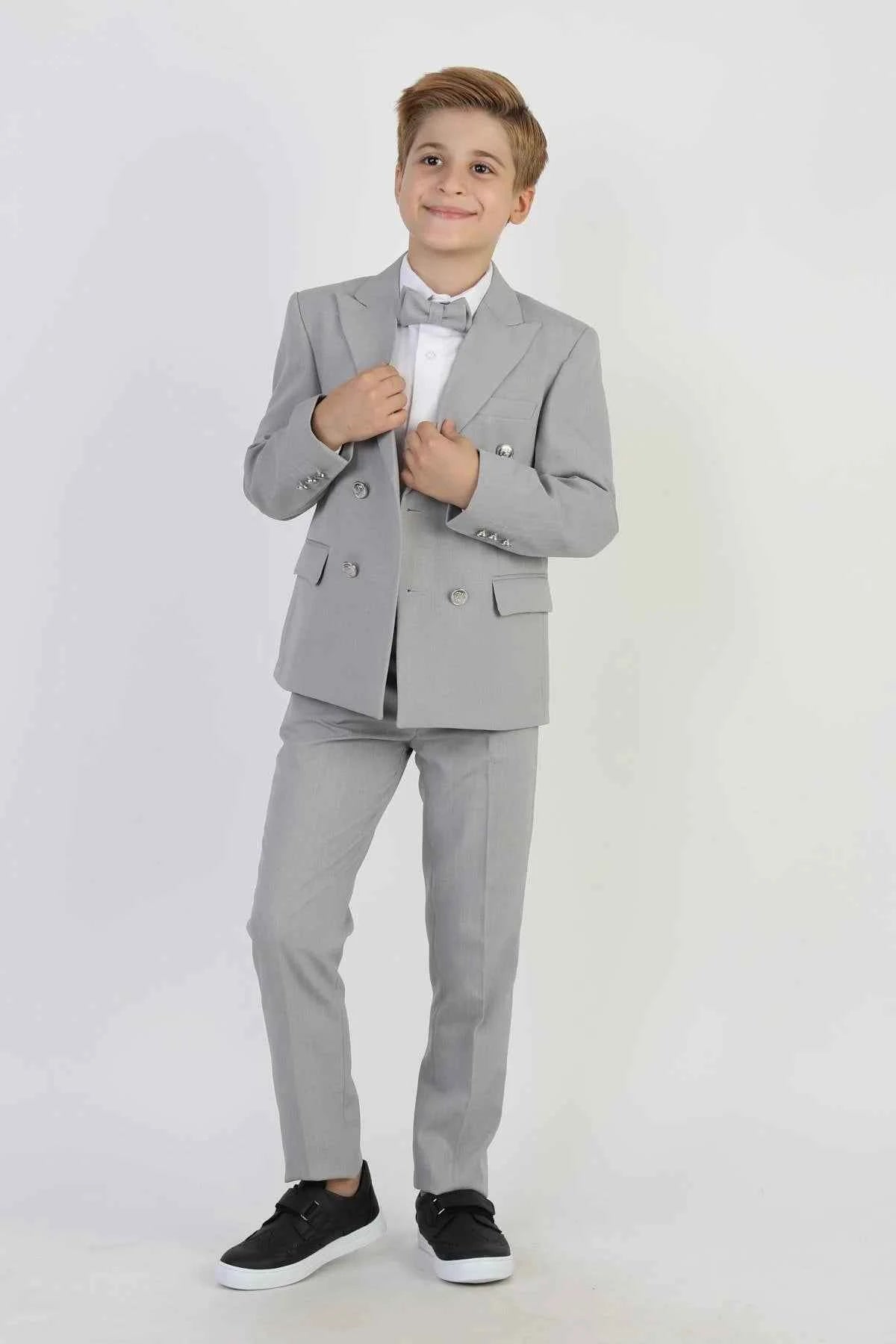 Auburn Boys Gray Double Breasted Pinstripe Suit