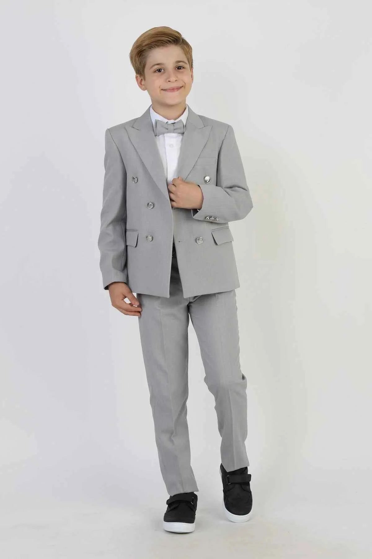 Auburn Boys Gray Double Breasted Pinstripe Suit