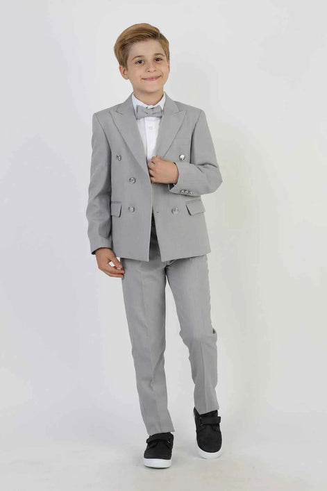 Auburn Boys Gray Double Breasted Pinstripe Suit