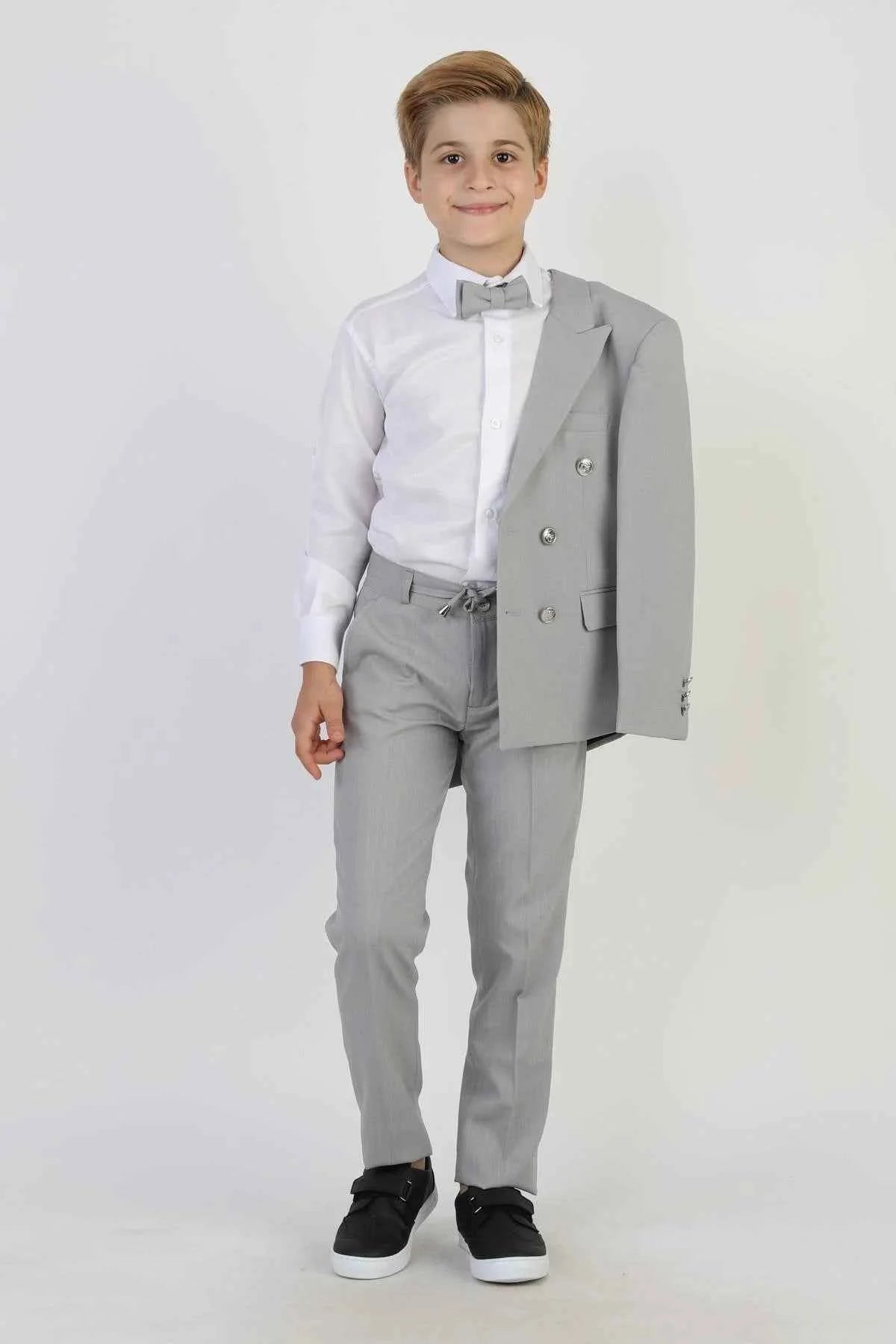 Auburn Boys Gray Double Breasted Pinstripe Suit