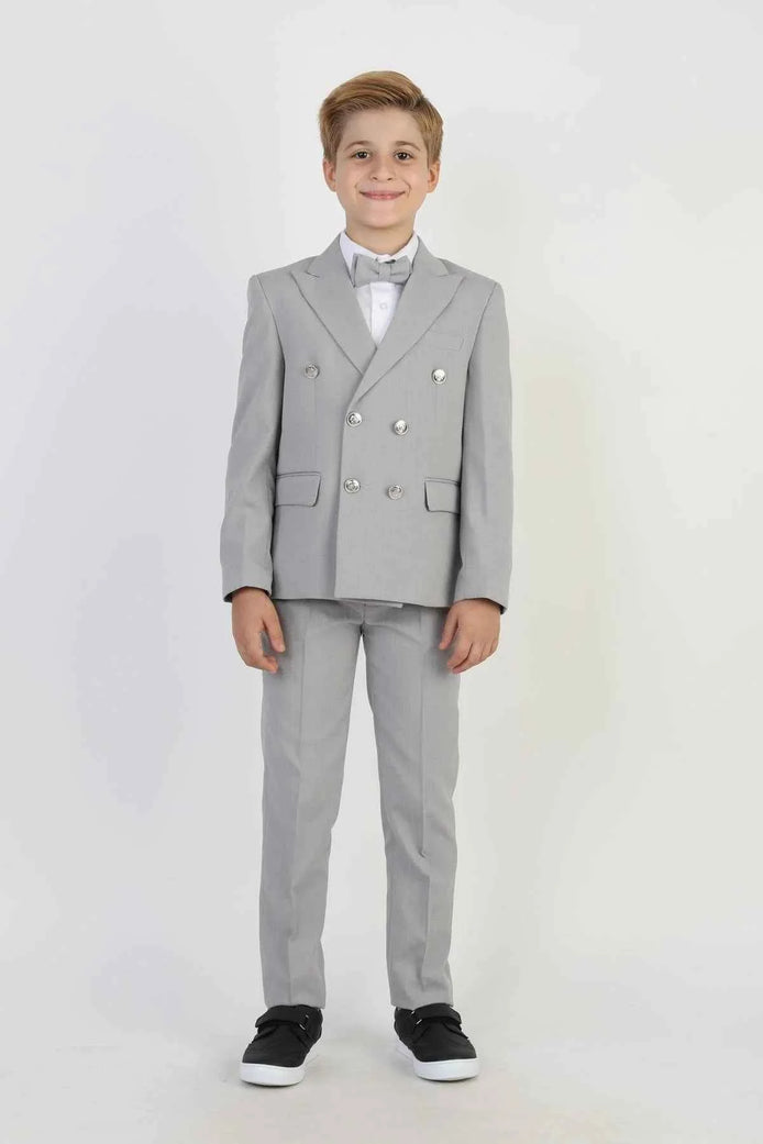 Auburn Boys Gray Double Breasted Pinstripe Suit