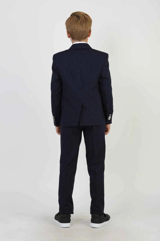 Auburn Boys Navy Blue Double Breasted Pinstripe Suit