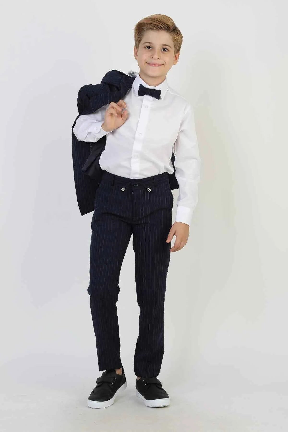 Auburn Boys Navy Blue Double Breasted Pinstripe Suit