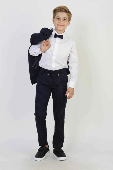 Auburn Boys Navy Blue Double Breasted Pinstripe Suit