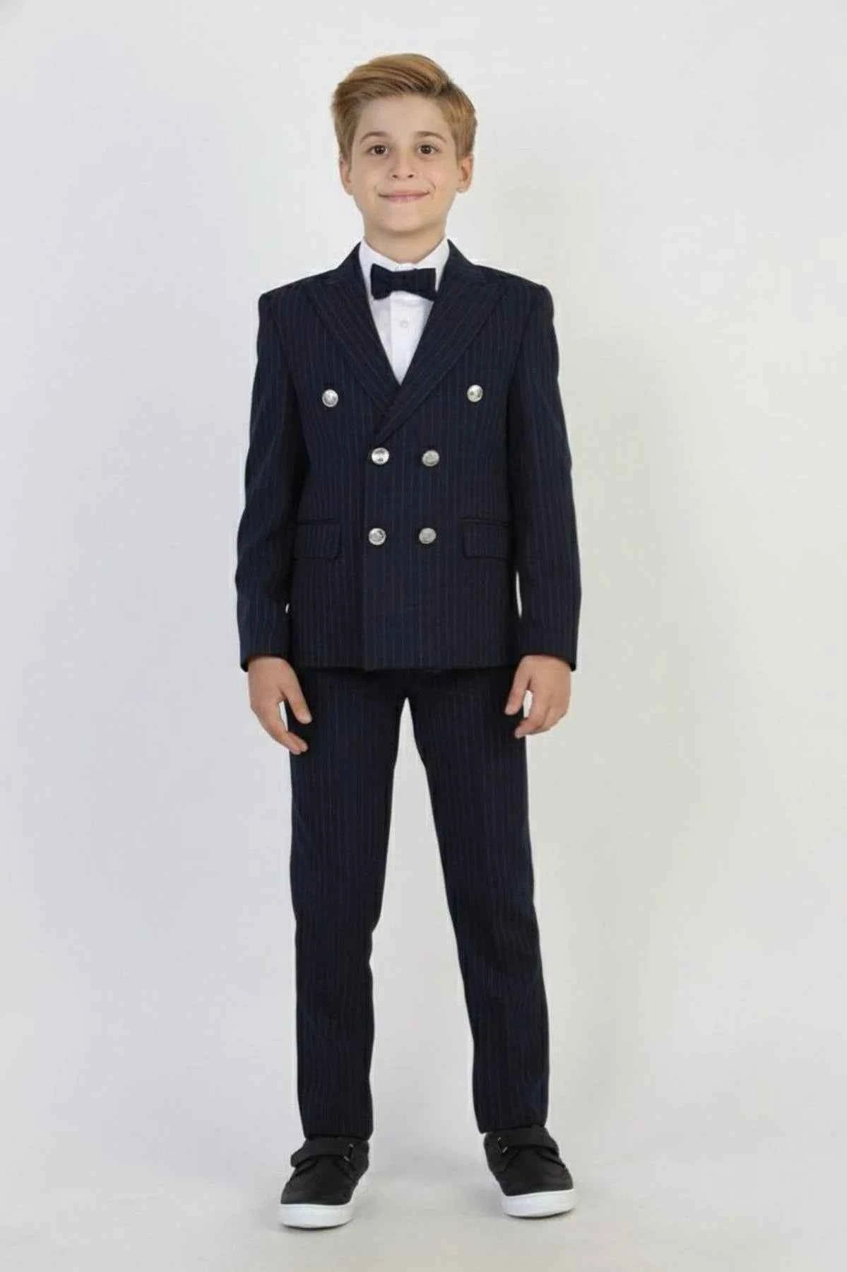 Auburn Boys Navy Blue Double Breasted Pinstripe Suit