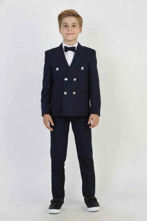 Auburn Boys Navy Blue Double Breasted Pinstripe Suit