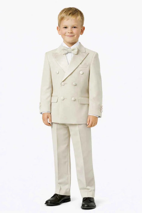 Auburn Double Breasted Boys Beige Tuxedo