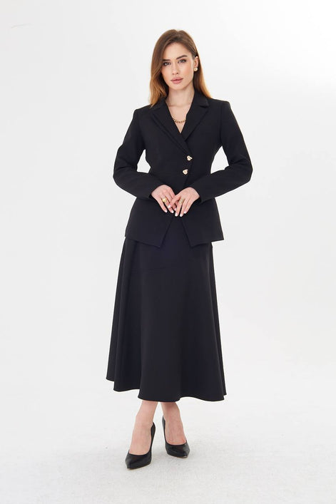 Black Blazer Midi Skirt Set