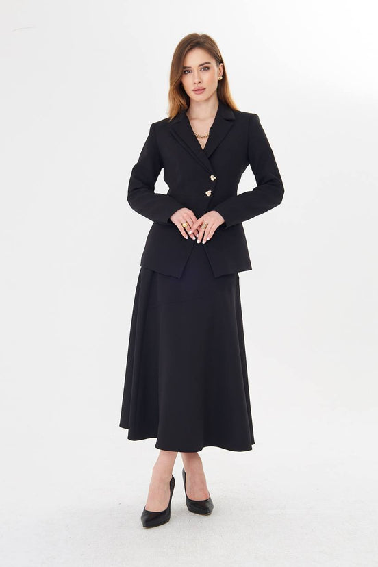 Black Blazer Midi Skirt Set