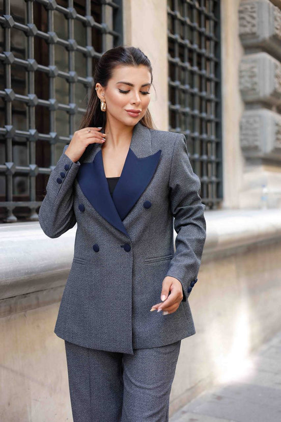 Women's Navy Blue Tuxedo Suit Set