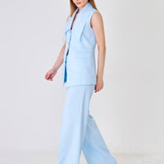 Baby Blue Longline Vest Wide Leg Pants Suit Set