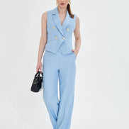 Baby Blue Sleeveless Vest & Wide Leg Pants