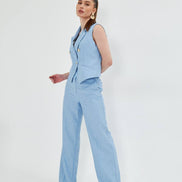 Baby Blue Sleeveless Vest & Wide Leg Pants