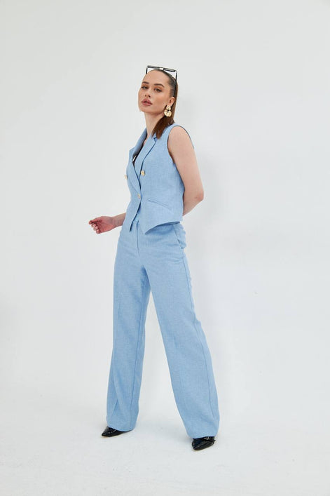Baby Blue Sleeveless Vest & Wide Leg Pants