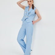 Baby Blue Sleeveless Vest & Wide Leg Pants
