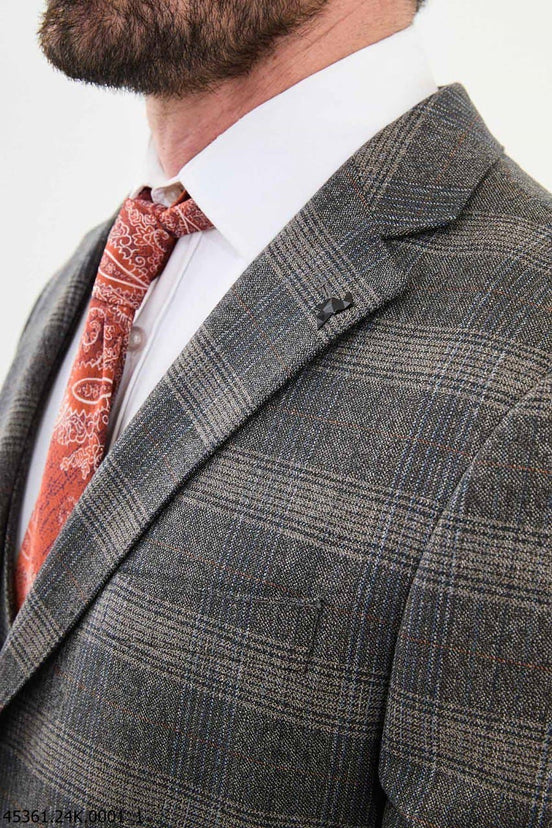 GentWith Ames Beige 3 Piece Glen Plaid Wool Suit