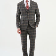 GentWith Ames Beige 3 Piece Glen Plaid Wool Suit